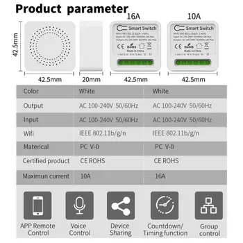 Smart Home Tuya Mini Kaitselüliti moodulikandur 2-way Kontrolli Wifi Lülitid Töötab Alexa Kodu Yandex Alice 10a 16a