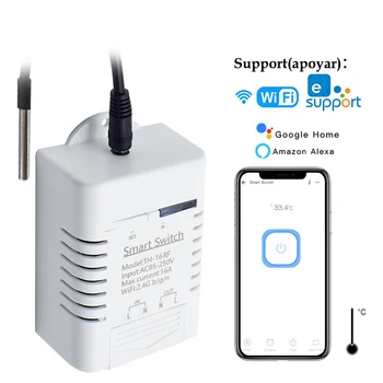 Smart TH16 Lüliti 16A Temperatuuri Ja Niiskuse Jälgimine WiFi Lüliti Traadita Kontrolli Kooskõlas Alexa Kodu