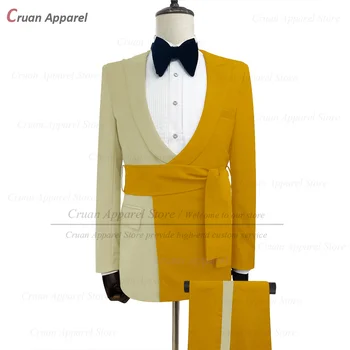 Mood Šampanja Pleisse Meeste Ülikond Set Pulmapidu Groomsman Elegantne Komplekt, Õhtul Bankett Mees Ametlik Pintsak Püksid, 2 Tk