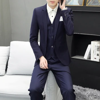 2023Fine mehed (ülikond + vest + püksid) tahked värvi-korea versiooni slim ilus vabaaja ülikond trend kolm tükki kõike