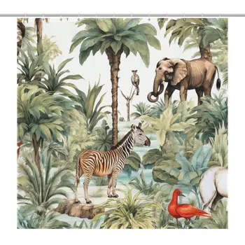 Jungle Safari Loomad ja Kaelkirjak Prindi Dušš Kardin Vannituba, Veekindel Disain, 183x183cm koos 12tk Konksud Lisada