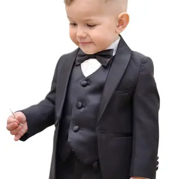 Poisi Ülikond 3 Töö Must Satiin Slim Fit Bleiser Vest kirjega Püksid Laste Ametlik Riietus Elegantne Pool Kleit Pulm