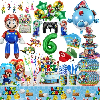 Super Mario Bros Sünnipäeva Teenetemärgi Cartoon Mäng Mario Õhupallid Plaadid Mütsid Super Vend, Lapsed Baby Shower Pool Tarvikud