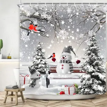 Christmas Snowman Dušš Kardinad Lumi Talvel Seeder Lind Xmas Puhkus Uue Aasta Kodus Seina Riputamise Riie Vannituba Decor Konksud