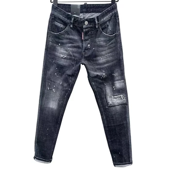 Itaalia disain chareihar dsq c017 Meeste teksad Kvadraat musta pesu mikro-elastne väike suu ripitud slim fit all season püksid meeste