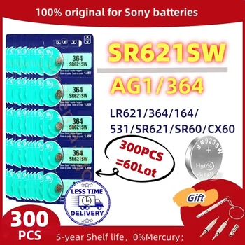 300PCS Originaal SONY AG1 LR621 364 164 531 SR621 SR621SW SR60 1.55 V Nupp Aku Vaata Mänguasjad Kaug-Cell Mündi Patareid
