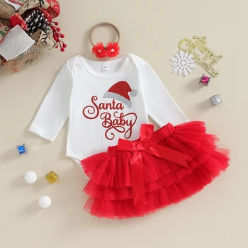 Beebi Tüdruk Jõulud Tutu Kleit Pikk Varrukas Santa Bodysuit Tülli Seelik koos Peapael Väikelapse Xmas Komplekt Komplekt