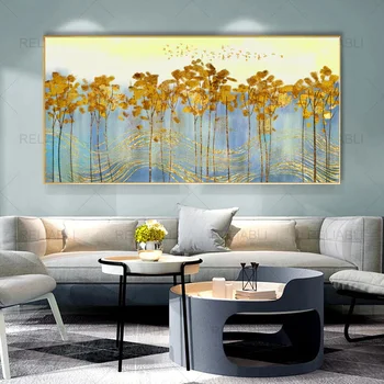 Kuldne Rikas Puu Abstraktse Maastiku Plakat ja printimine Lõuendile Maali Seina Art Pilte elutuba Home Decor raamita