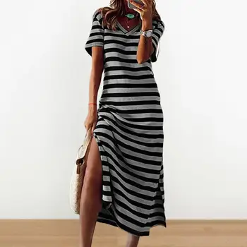 T-särk, Kleit, Elegantne V-Kaeluse Suvel Midi Kleit Lõhik Triibuline Printimine Office Lady Kleit Slim Fit Naiste Kevad