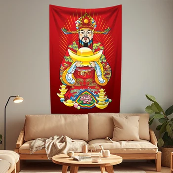 Hiina Rikkuse Jumal Ukse Jumal Vaip, Usulised Buddha Portree Trükitud Tuba Decor Seina Riputamise Tekk Elutuba Taust