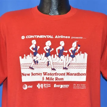 80ndate New Jersey Rannapiirkond Maratoni Jooksjad Skyline t-särk Suur Vintage