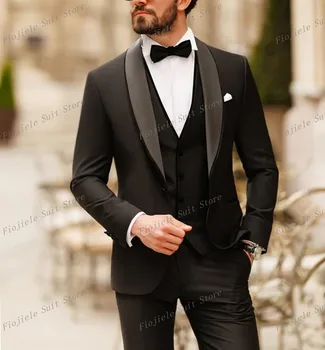 Uus Must Äri Ülikond Meestele, Tuxedos Peigmees Groomsman Kõnniteed Pulmapidu Ametliku 3-Osaline Komplekt, Jakk, Vest Püksid B39