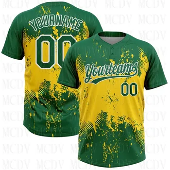 Custom kuldne-Roheline-Valge, Kahe Nupuga Unisex Softball Jersey 3D Trükitud Meeskonna Nimi Number Kampsunid spordirõivaste Täiskasvanud Noored