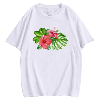 HX Lill Trükitud T-särk 100% Puuvill Polüneesia Hibiscus Monstera T-särgid Moe-Suurpärase Tees Harajuku Streetwear