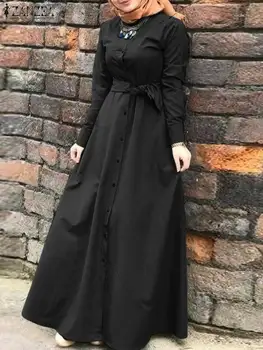 2023 ZANZEA Sügisel Pikad Varrukad Tahke Moslemi Sundress Elegantne Vabaaja Dubai Türgi Pool Vestidos Mood Naiste Pikk Särk Kleit